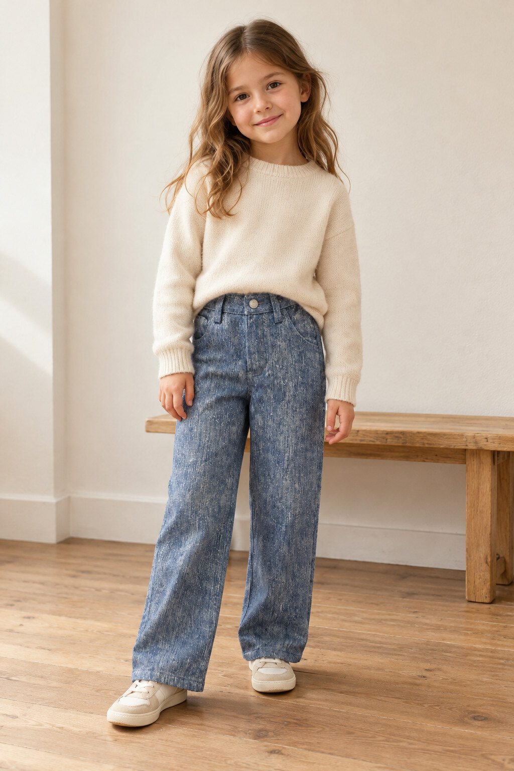 Wholesaler Grasstar - Girls' wide-leg pants with textured denim effect