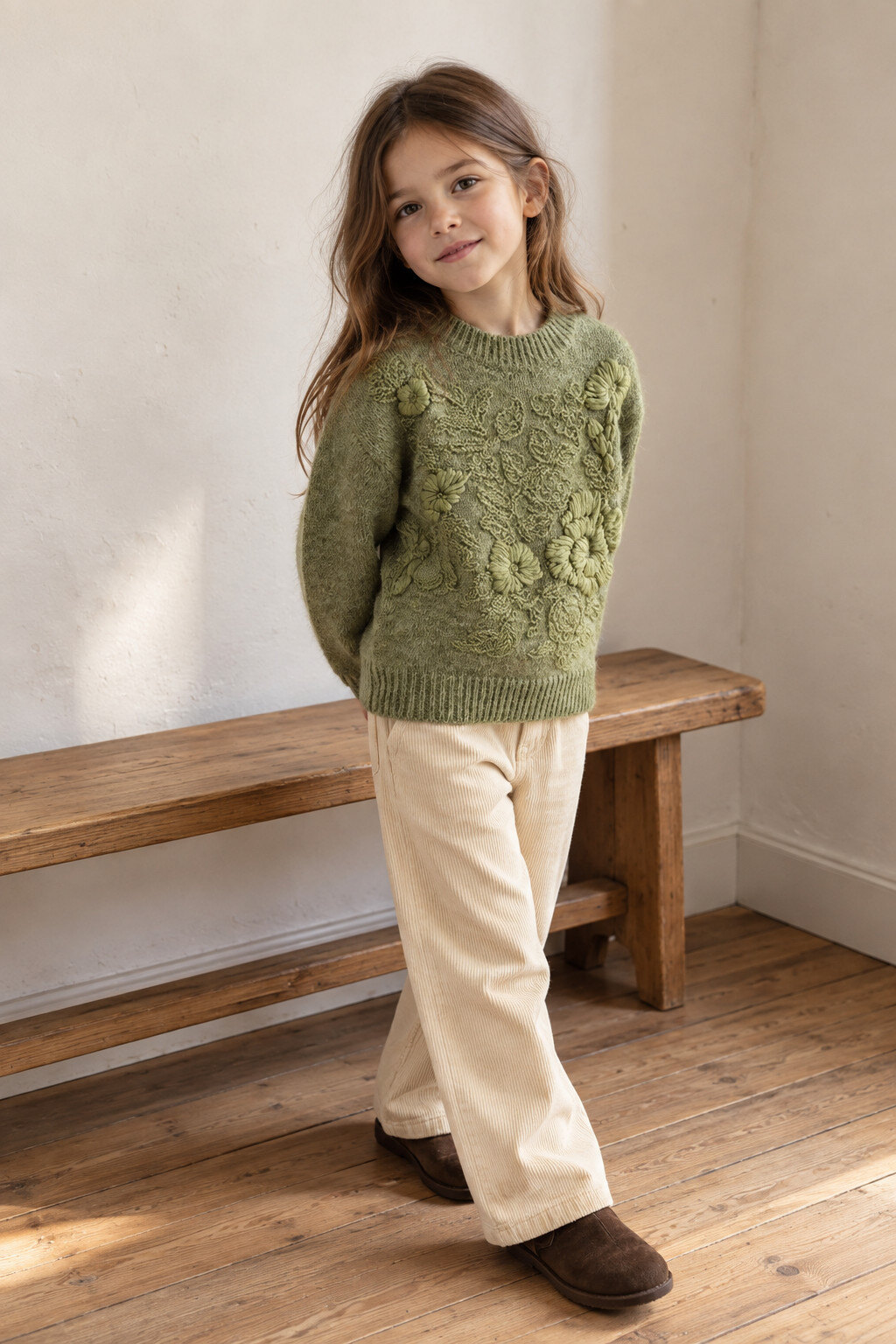 Grossiste Grasstar - Pull fille en maille à fleurs en relief