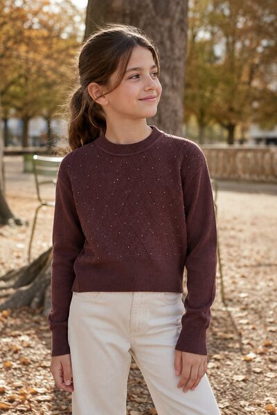 Mayorista Grasstar - Suéter de punto fantasía para niña con strass Mayorista Grasstar - Suéter de punto fantasía para niña con strass