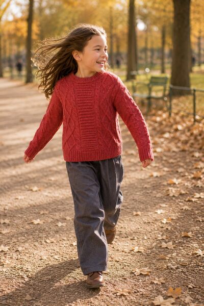 Mayorista Grasstar - Jersey de punto trenzado para niña con patrones texturizados Mayorista Grasstar - Jersey de punto trenzado para niña con patrones texturizados