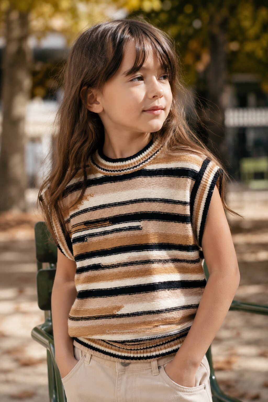 Mayorista Grasstar - Jersey sin mangas de punto a rayas para niña