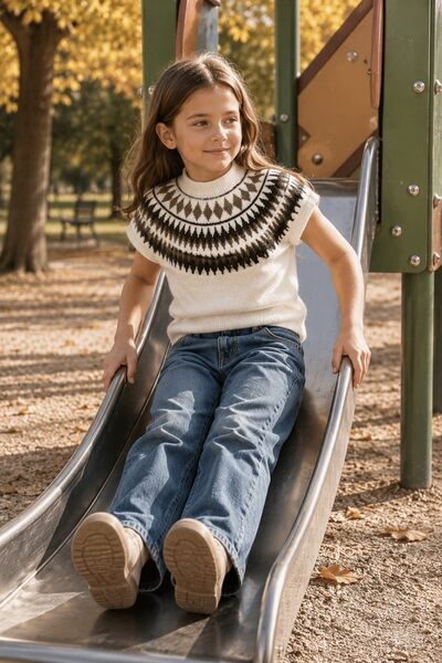 Mayorista Grasstar - Suéter sin mangas de punto jacquard para niña Mayorista Grasstar - Suéter sin mangas de punto jacquard para niña