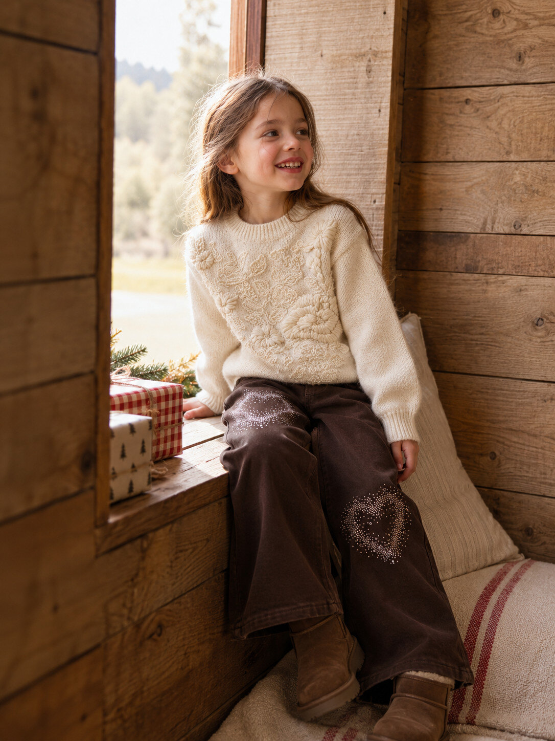 Mayorista Grasstar - Suéter de punto para niña con flores en relieve