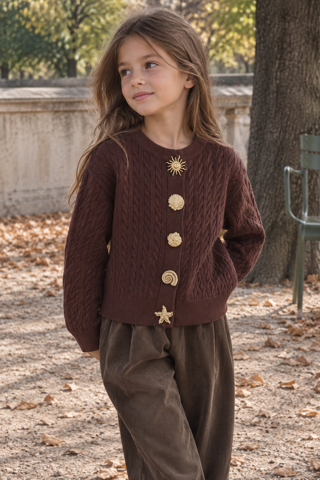 Grossiste Grasstar - Cardigan en maille torsadée à boutons bijoux dorés