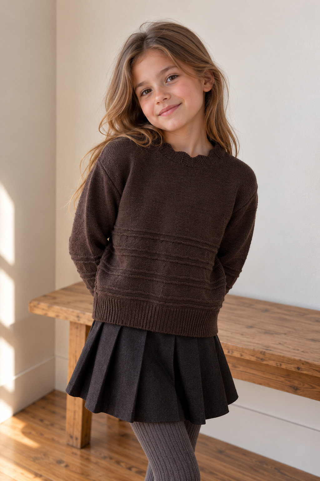 Grossista Grasstar - Maglione da bambina in maglia traforata con dettagli testurizzati