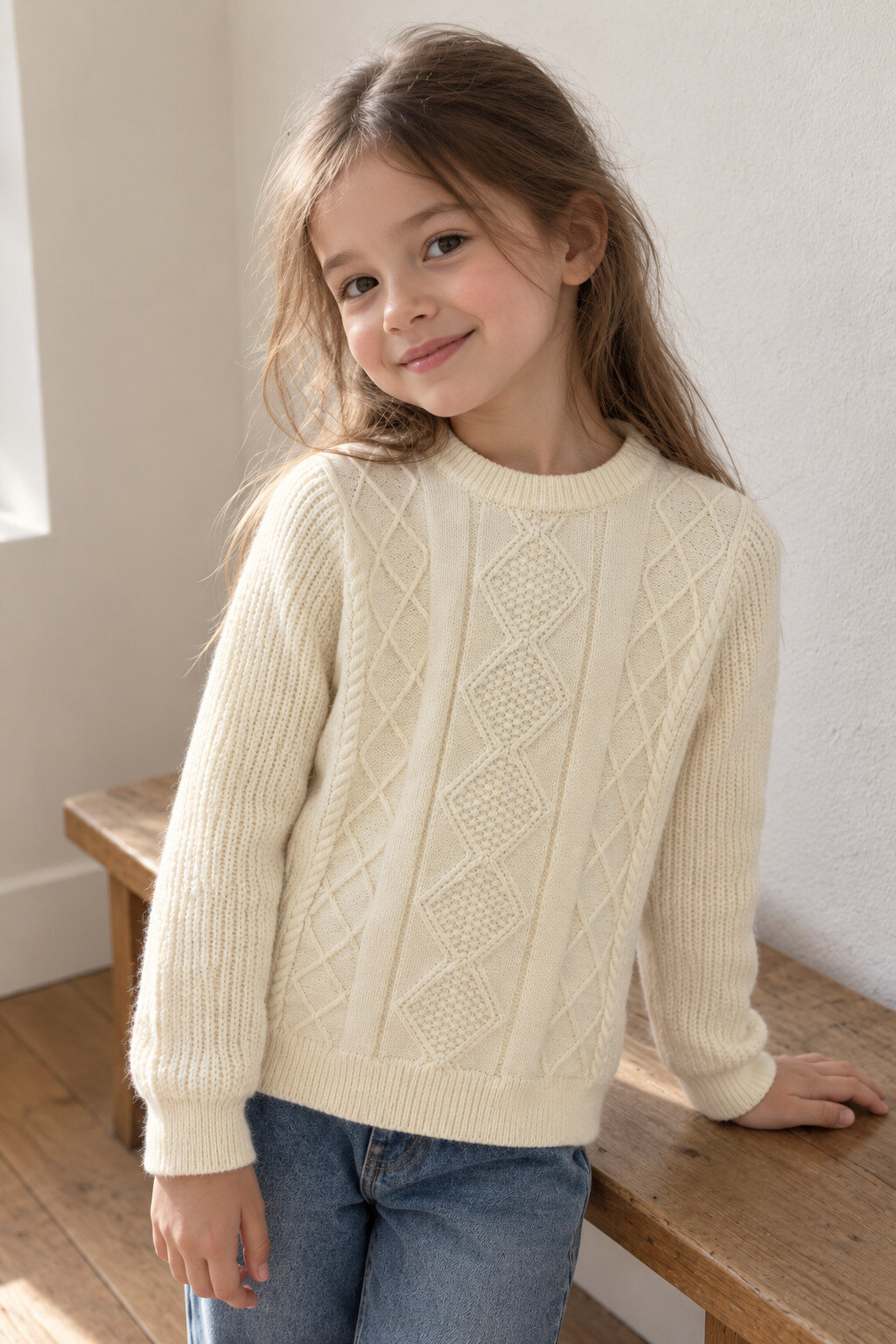 Grossiste Grasstar - Pull en maille torsadée écru pour enfant