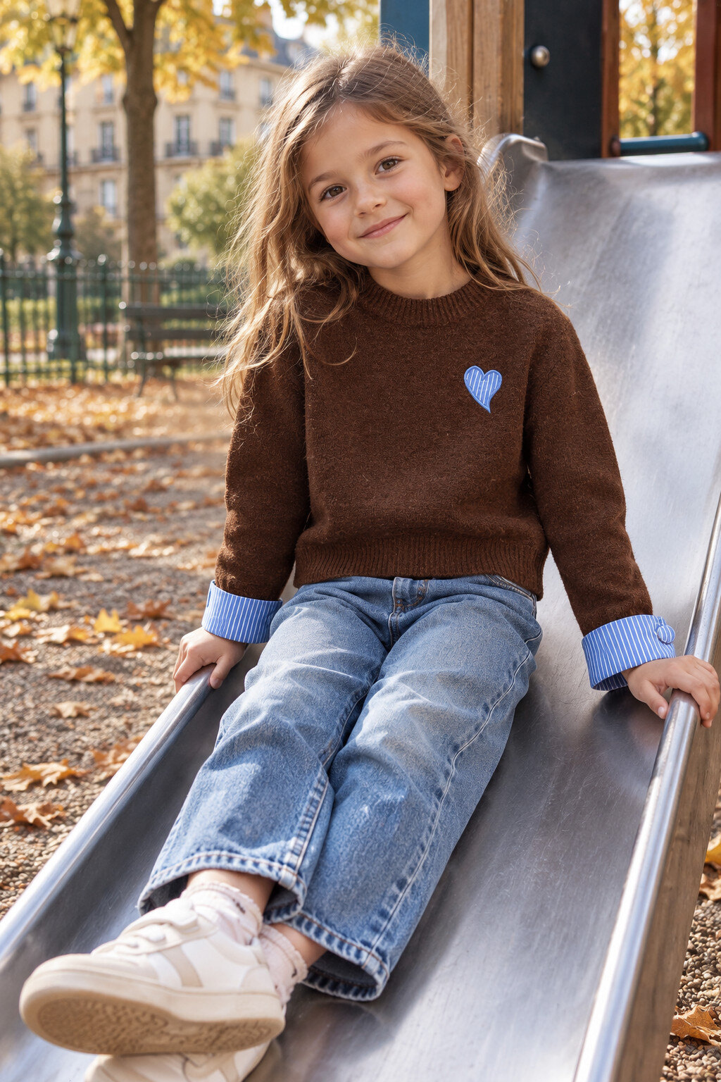 Grossiste Grasstar - Pull femme en maille douce avec cœur brodé contrasté