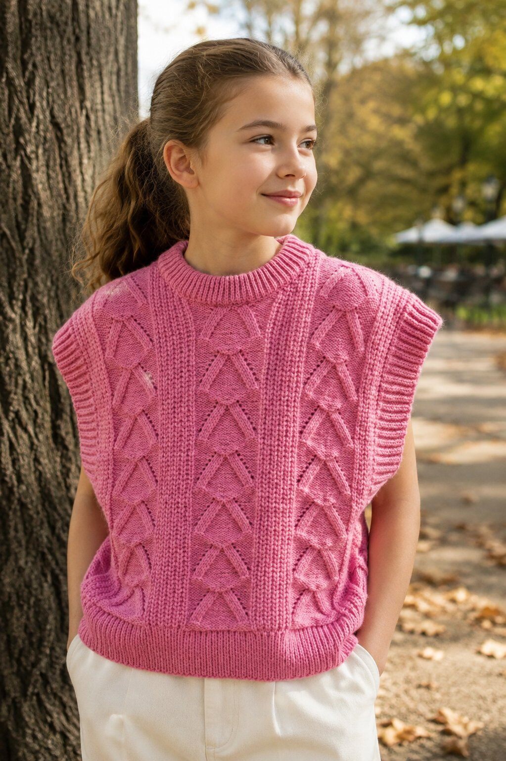 Mayorista Grasstar - Jersey sin mangas de niña en punto calado con patrones geométricos