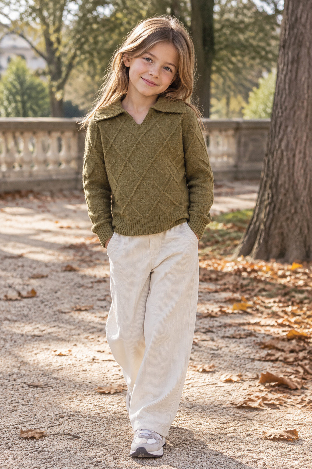 Grossiste Grasstar - Pull col polo en maille à motif losanges