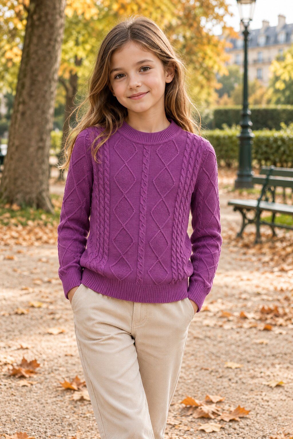 Grossiste Grasstar - Pull fille en maille torsadée à motifs losanges
