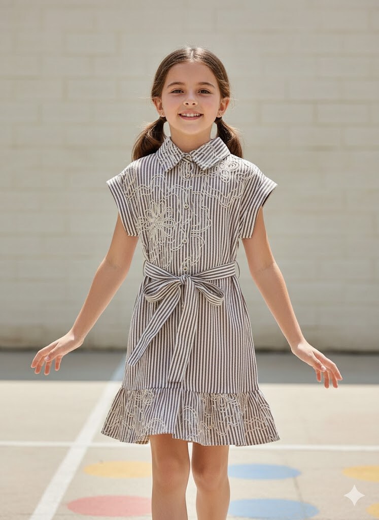 Mayorista Grasstar - Vestido camisero a rayas con bordado