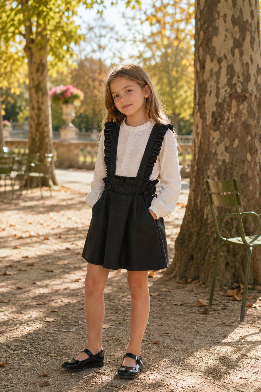 Grossiste Grasstar - Jupe salopette fille élégante à volants – Style parisien automnal