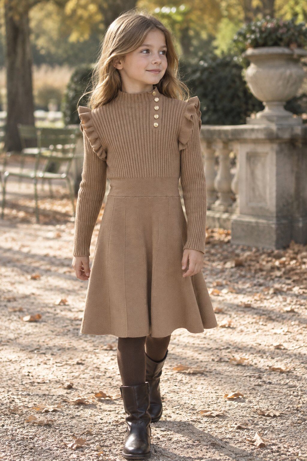 Großhändler Grasstar - Mädchen-Strickkleid mit Rüschen und Schmuckknöpfen