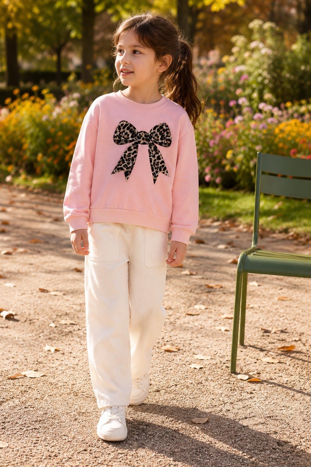 Mayorista Grasstar - Sudadera para niña con estampado de lazo de leopardo