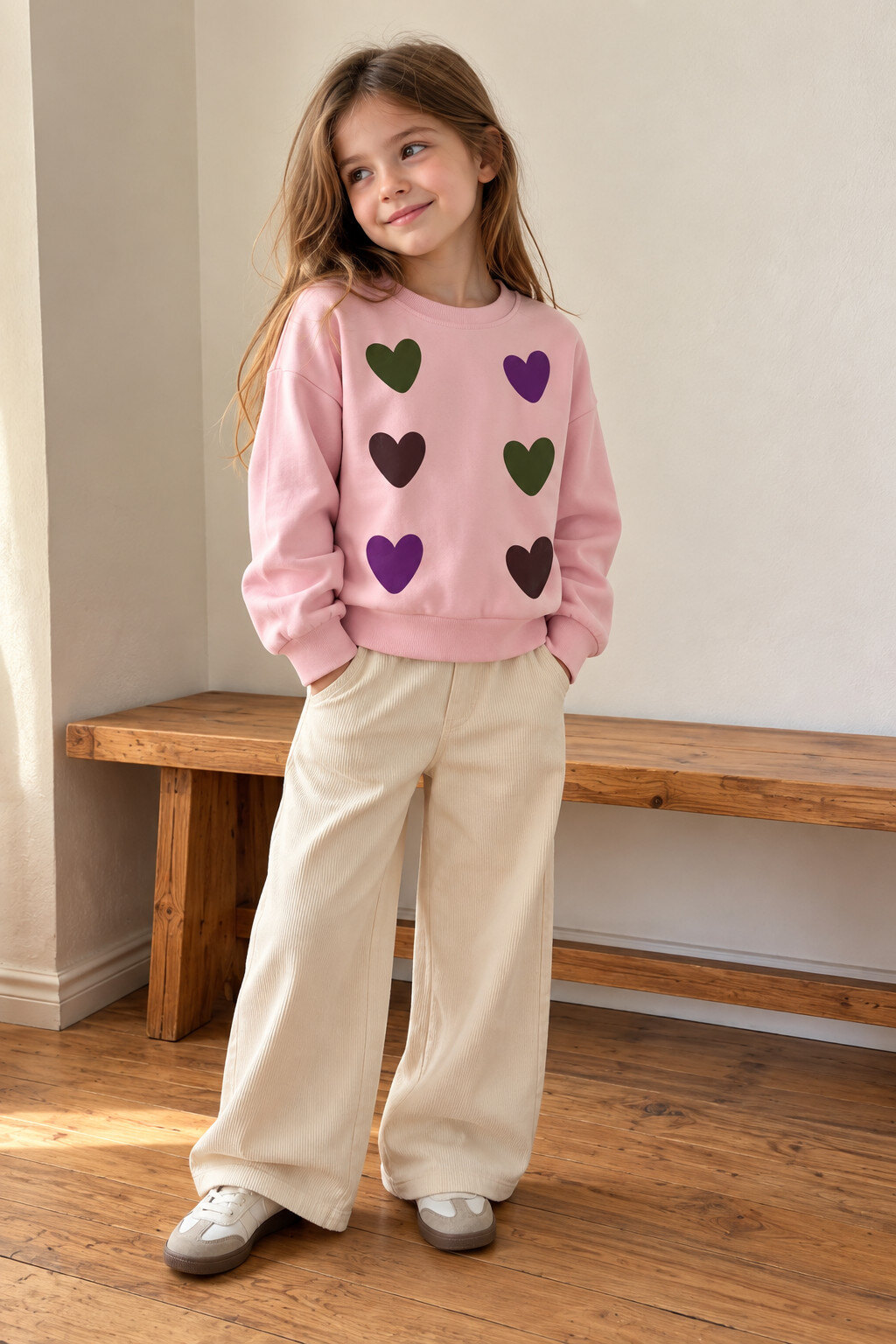 Grossiste Grasstar - Sweat fille à motifs cœurs 100 coton