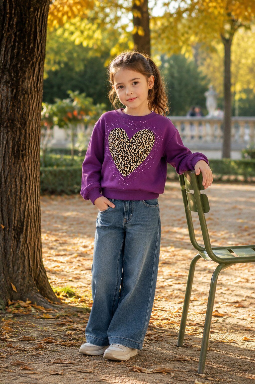 Grossiste Grasstar - Sweat fille à cœur léopard et strass 100 COTON