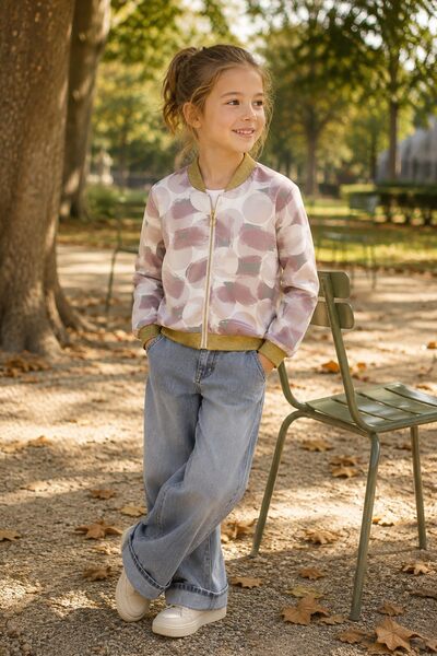 Grossiste Grasstar - Veste fille imprimée à col et finitions pailletés Grossiste Grasstar - Veste fille imprimée à col et finitions pailletés