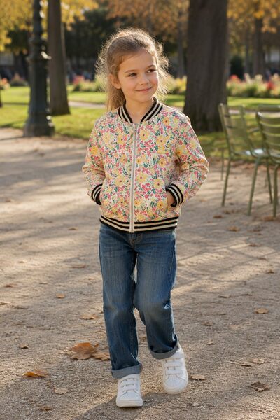 Grossiste Grasstar - Veste bomber fille à imprimé floral et fermeture zippée Grossiste Grasstar - Veste bomber fille à imprimé floral et fermeture zippée