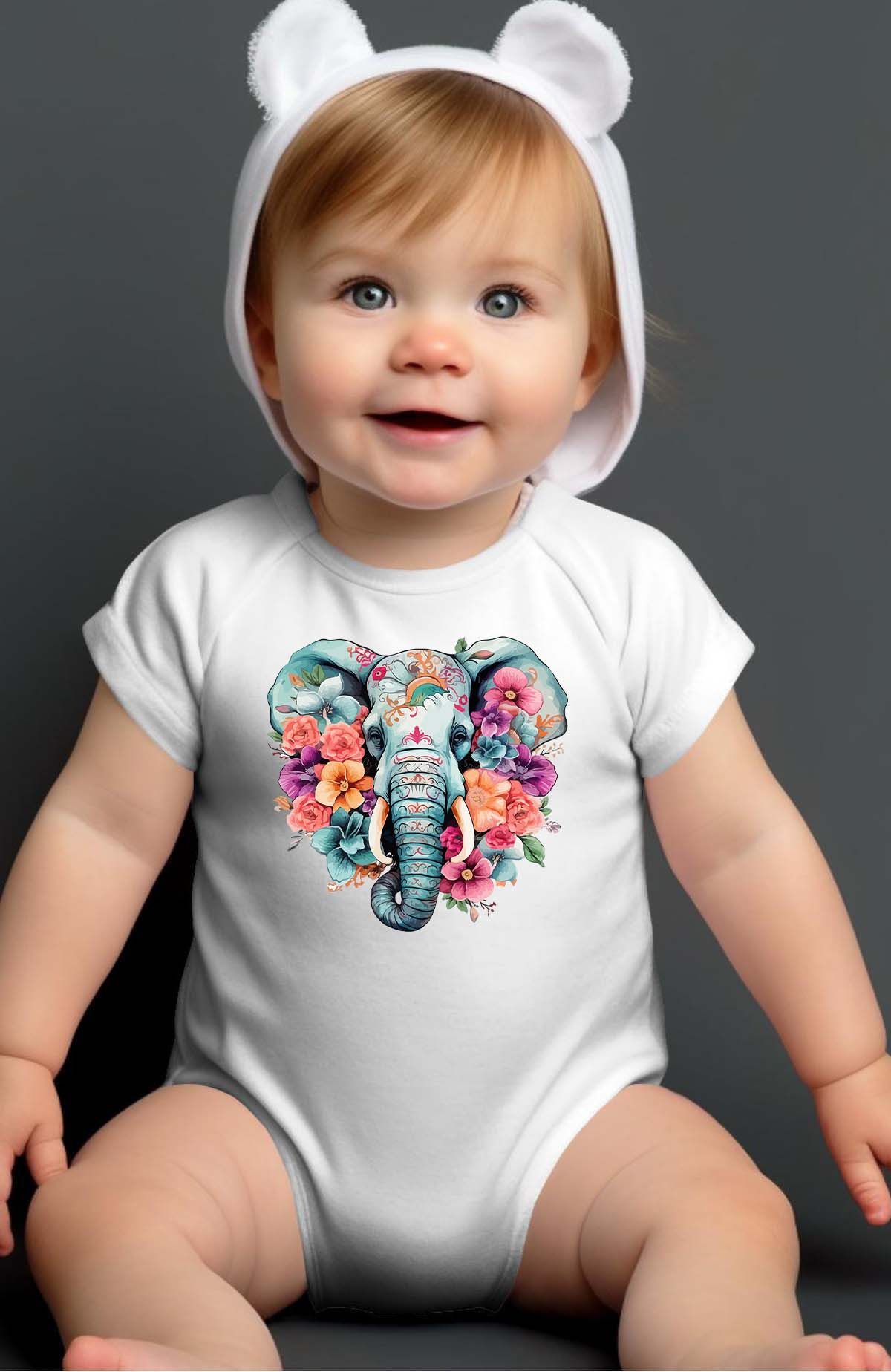 Wholesaler I.A.L.D FRANCE - Elephan fleuri - Bodysuit Baby Girl