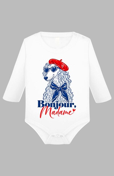 Grossiste I.A.L.D FRANCE - bonjour madame dog3 - Body Manche longue bébé Fille Grossiste I.A.L.D FRANCE - bonjour madame dog3 - Body Manche longue bébé Fille