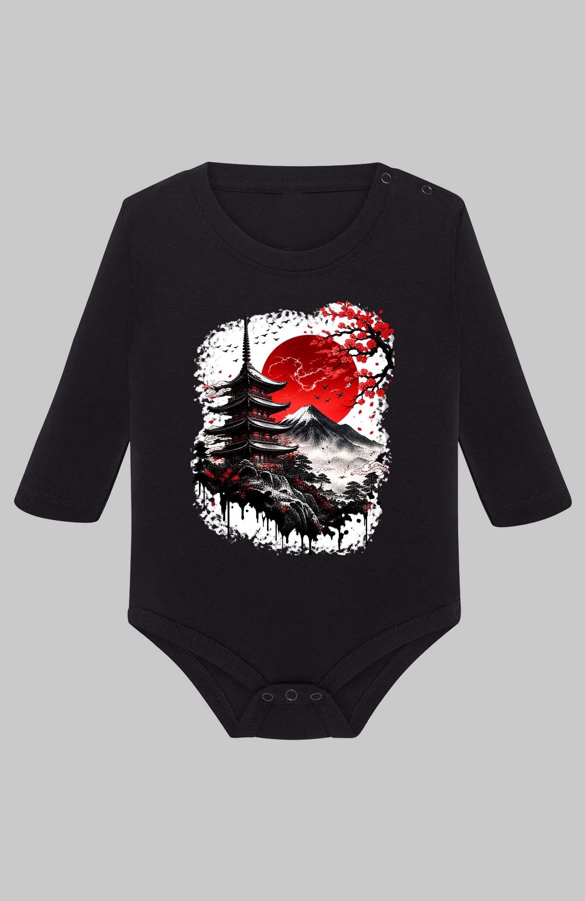 Wholesaler I.A.L.D FRANCE - Red Sun sakura - Baby Long Sleeve Bodysuit Girl