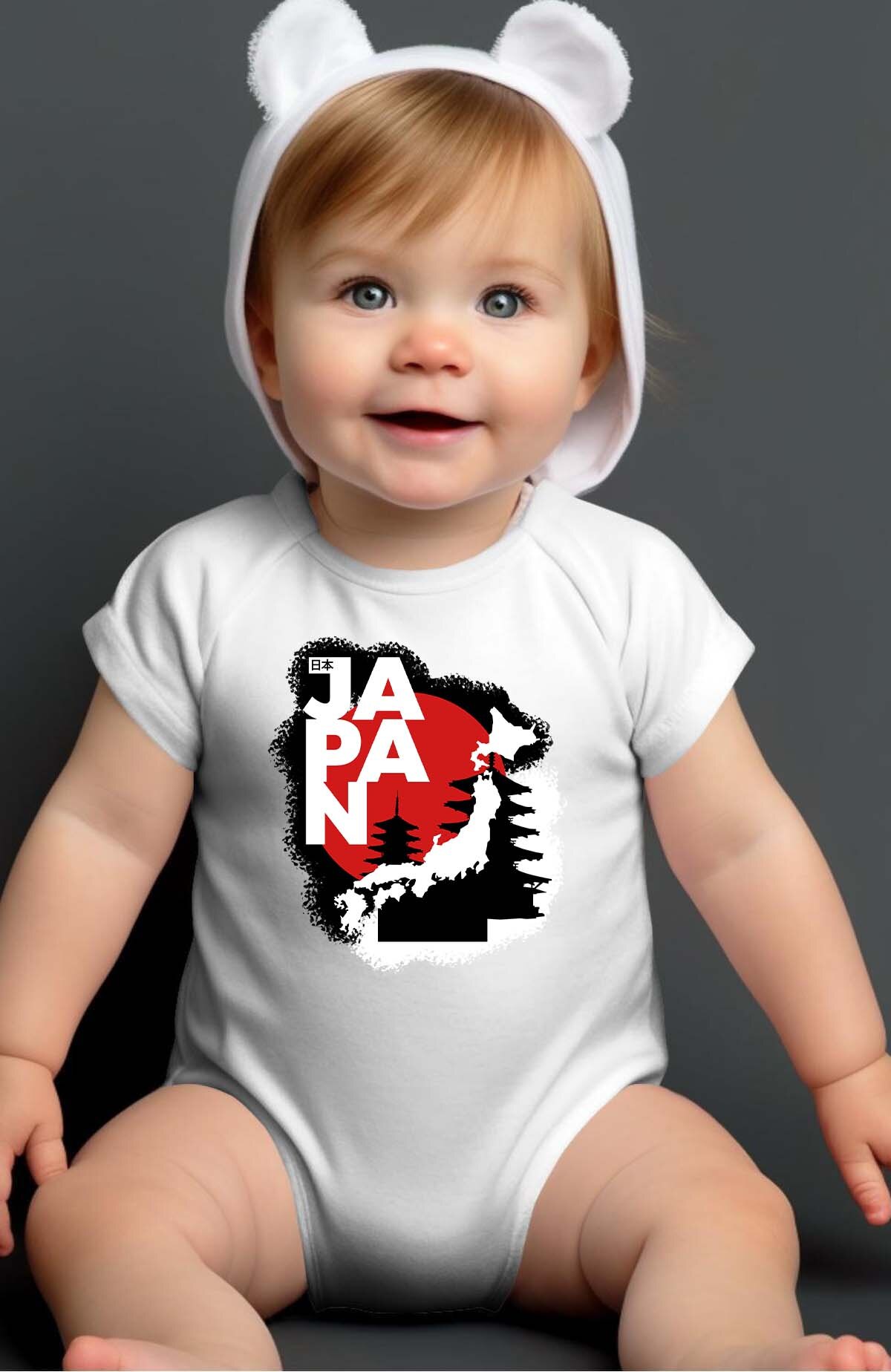 Wholesaler I.A.L.D FRANCE - Red and White Modern Illustrative Japan T-Shirt - Baby Bodysuit Girl