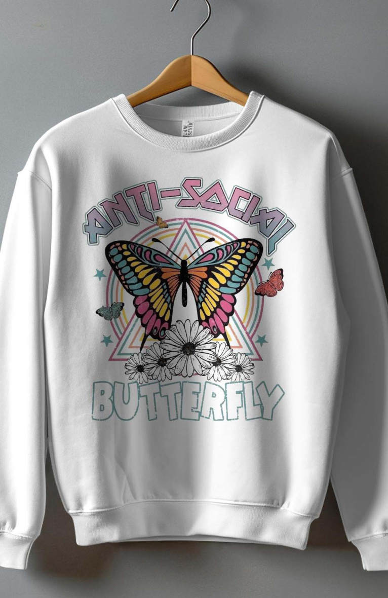 Wholesaler I.A.L.D FRANCE - Girl's Round Neck Sweatshirt - AntiSo Butterfly