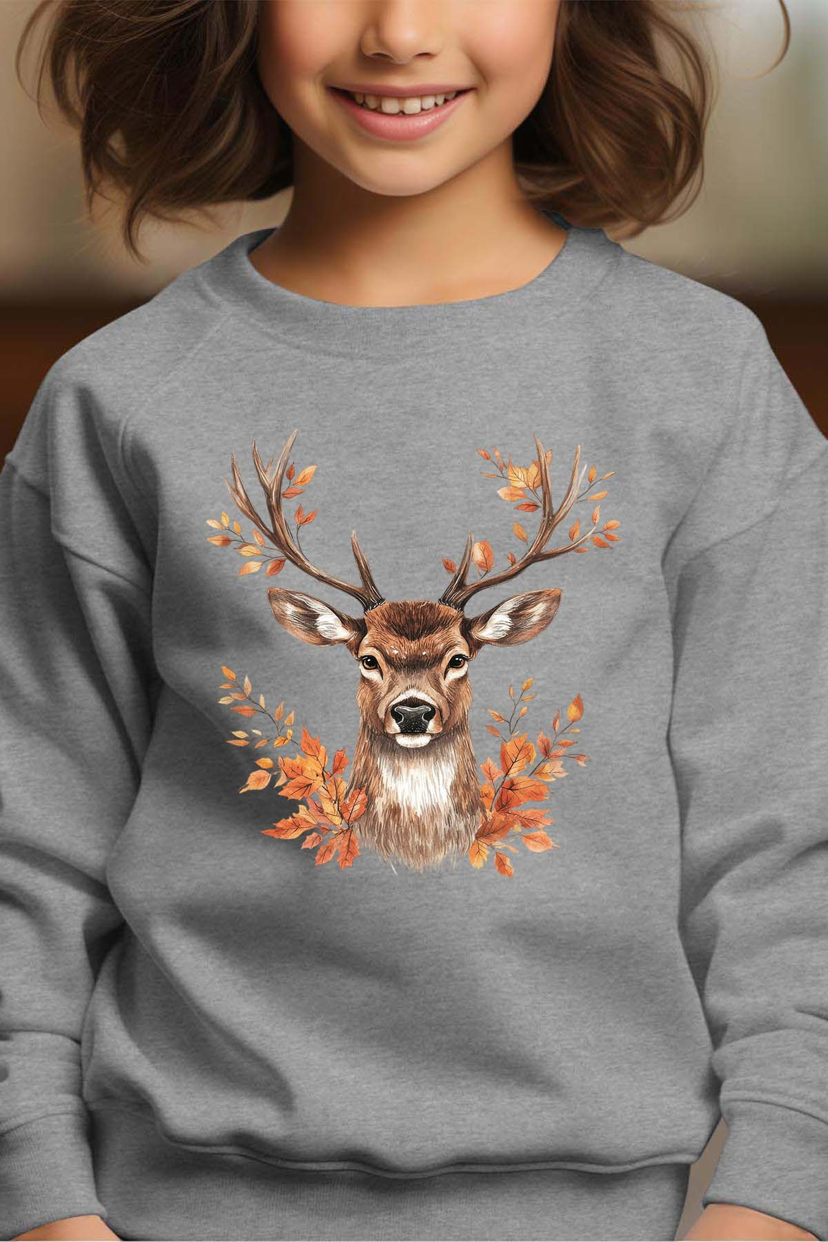 Wholesaler I.A.L.D FRANCE - Autumn cerf - Girl's Round Neck Sweatshirt