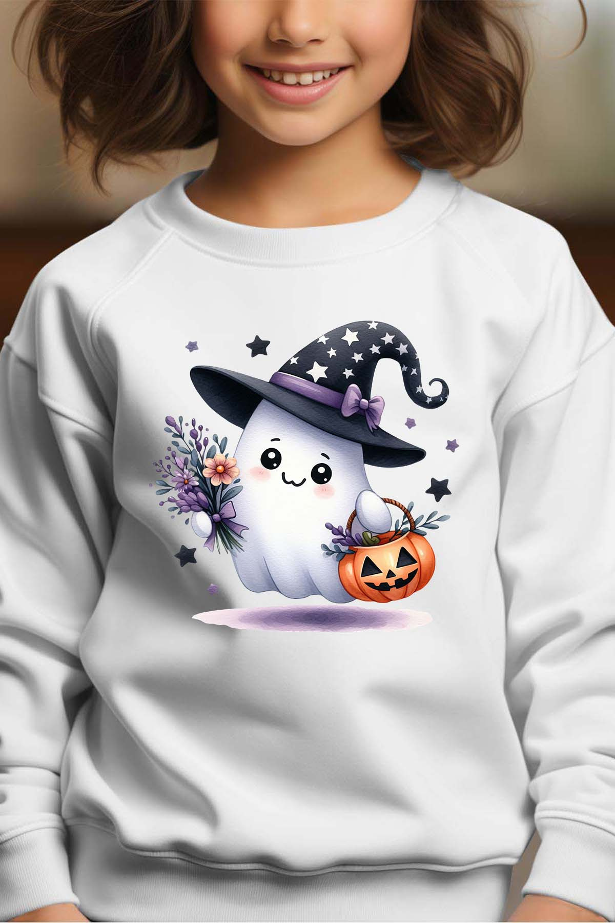 Grossiste I.A.L.D FRANCE - Ghost Fleur - Sweat Col Rond Fille