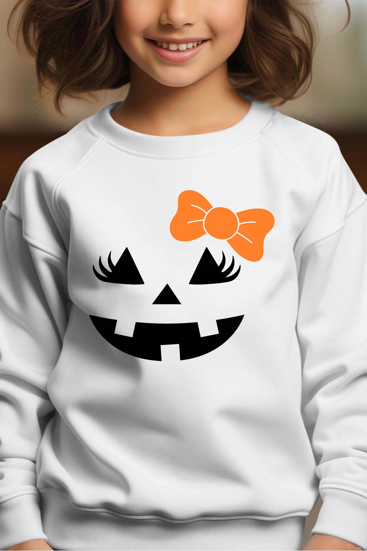 Grossiste I.A.L.D FRANCE - Pumpkin face noeud - Sweat Col Rond Fille