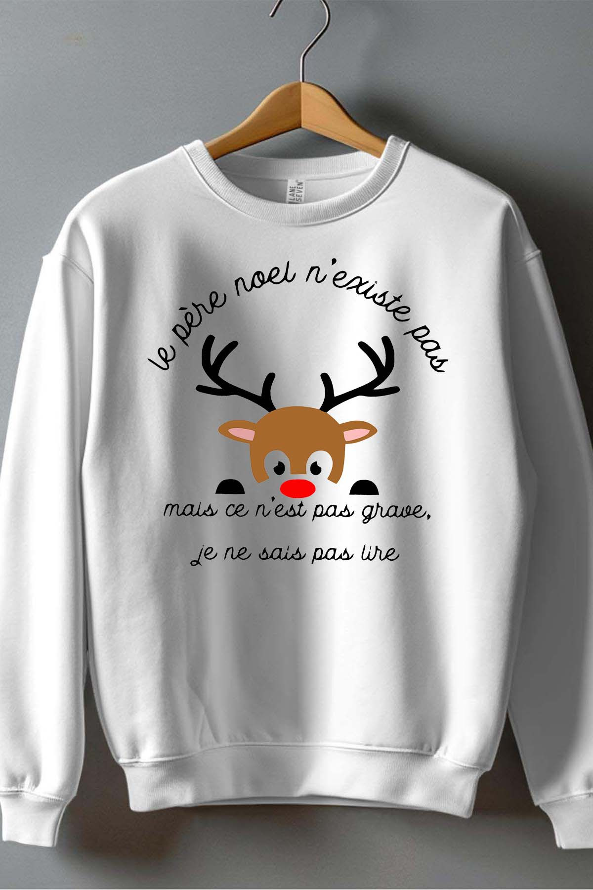 Grossista I.A.L.D FRANCE - Babbo Natale non esiste. Felpa girocollo con stampa di cervo per ragazzi