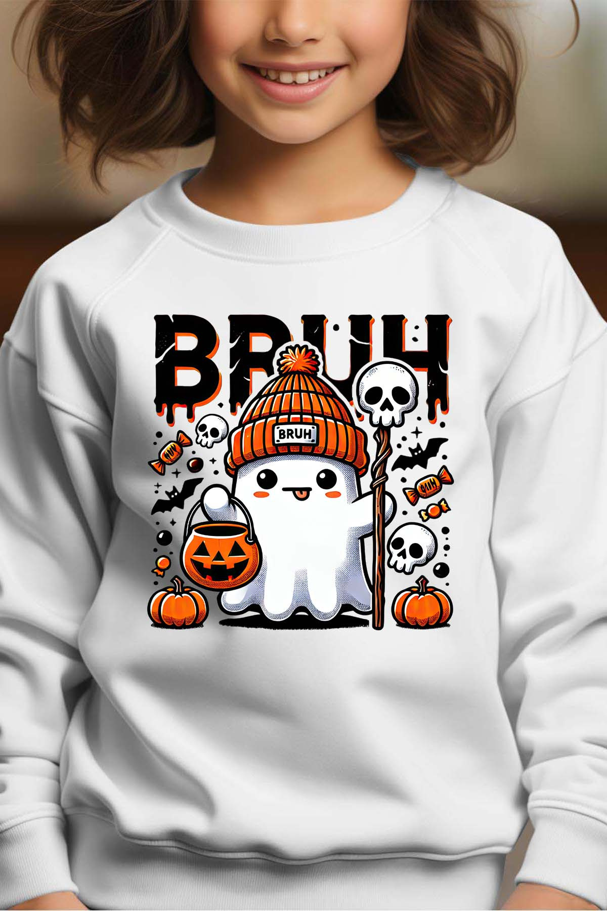 Grossista I.A.L.D FRANCE - Felpa girocollo per ragazze Bruh Halloween