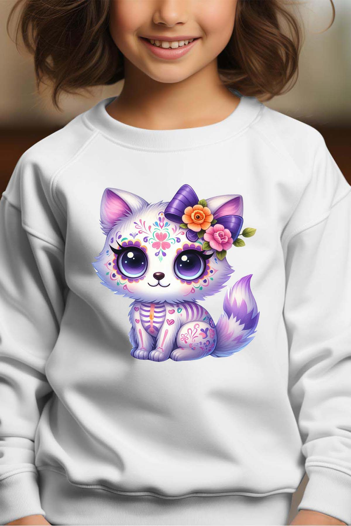 Grossista I.A.L.D FRANCE - Gatto carino - Felpa con collo rotondo per bambina