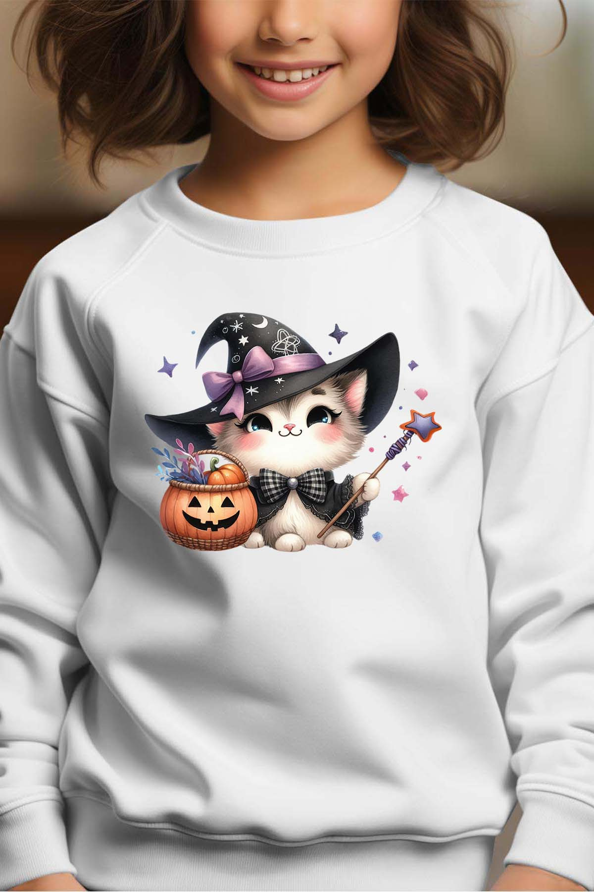 Grossista I.A.L.D FRANCE - Gatto strega - Felpa girocollo per ragazze