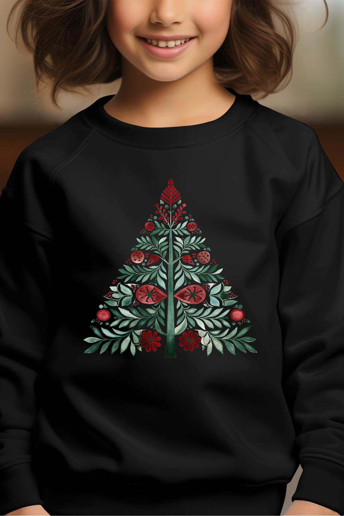 Wholesaler I.A.L.D FRANCE - Sapin red green - Girl's Round Neck Sweatshirt