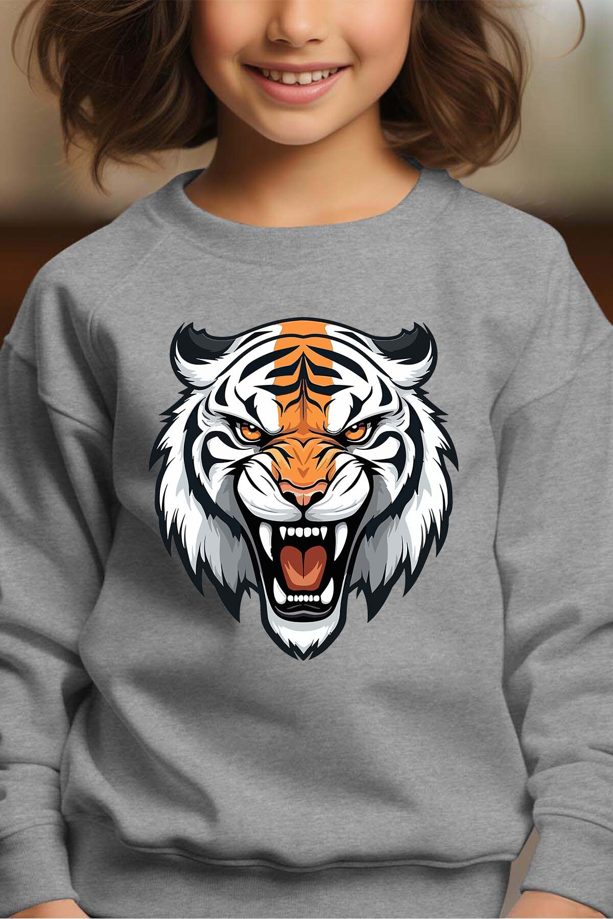 Grossiste I.A.L.D FRANCE - Tete tigre - Sweat Col Rond Fille