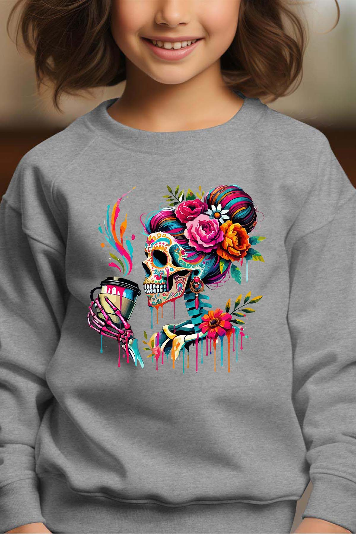 Mayorista I.A.L.D FRANCE - Skull Girl Coffee - Sudadera Cuello Redondo Niña