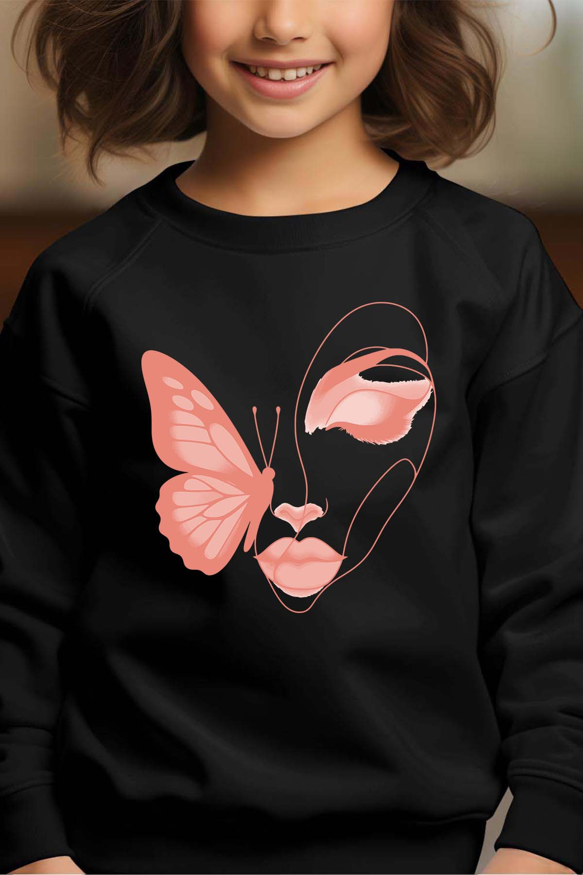 Grossiste I.A.L.D FRANCE - Butterfly face - Sweat Col Rond Fille