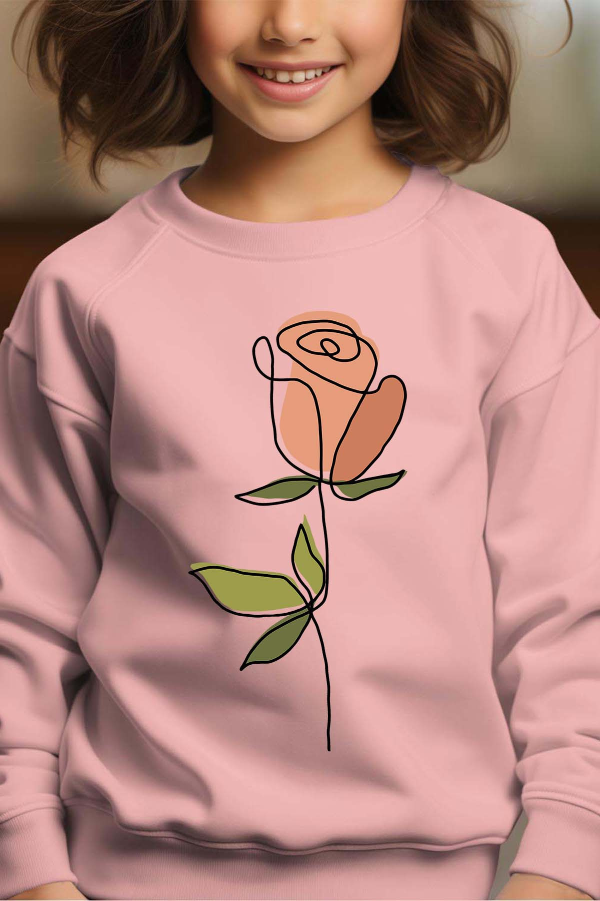 Grossiste I.A.L.D FRANCE - Rose lineart - Sweat Col Rond Fille