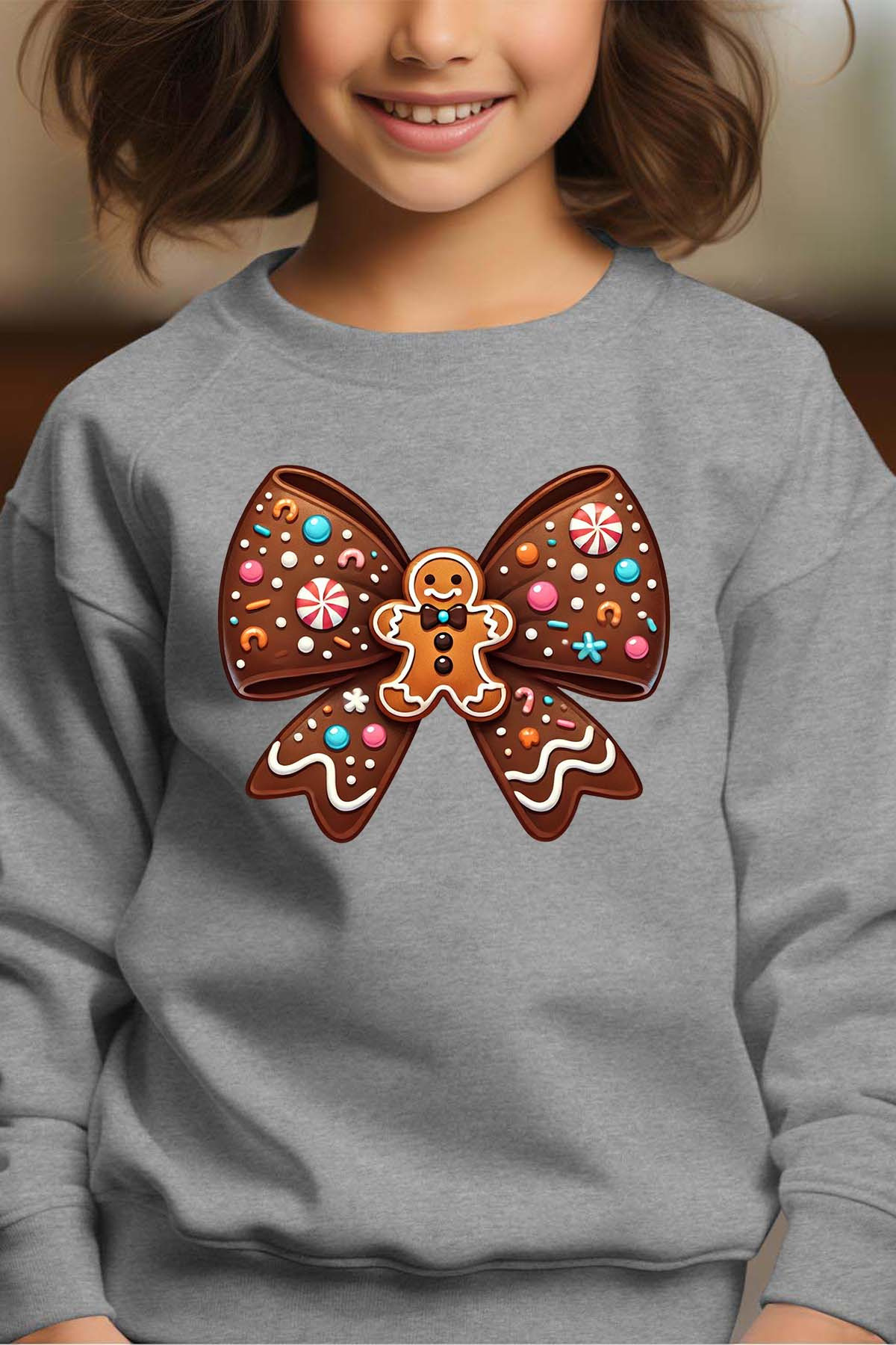 Grossiste I.A.L.D FRANCE - Gingerbread bow - Sweat Col Rond Fille