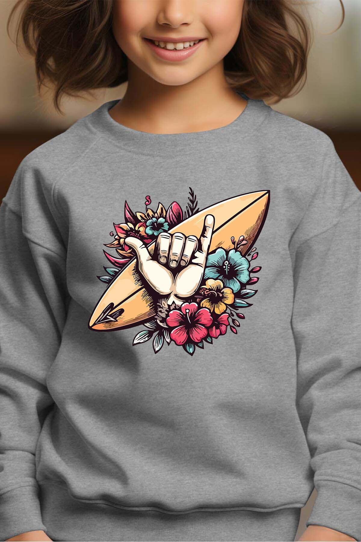 Großhändler I.A.L.D FRANCE - Surf-Hand-Blume - Rundhals-Sweatshirt Mädchen
