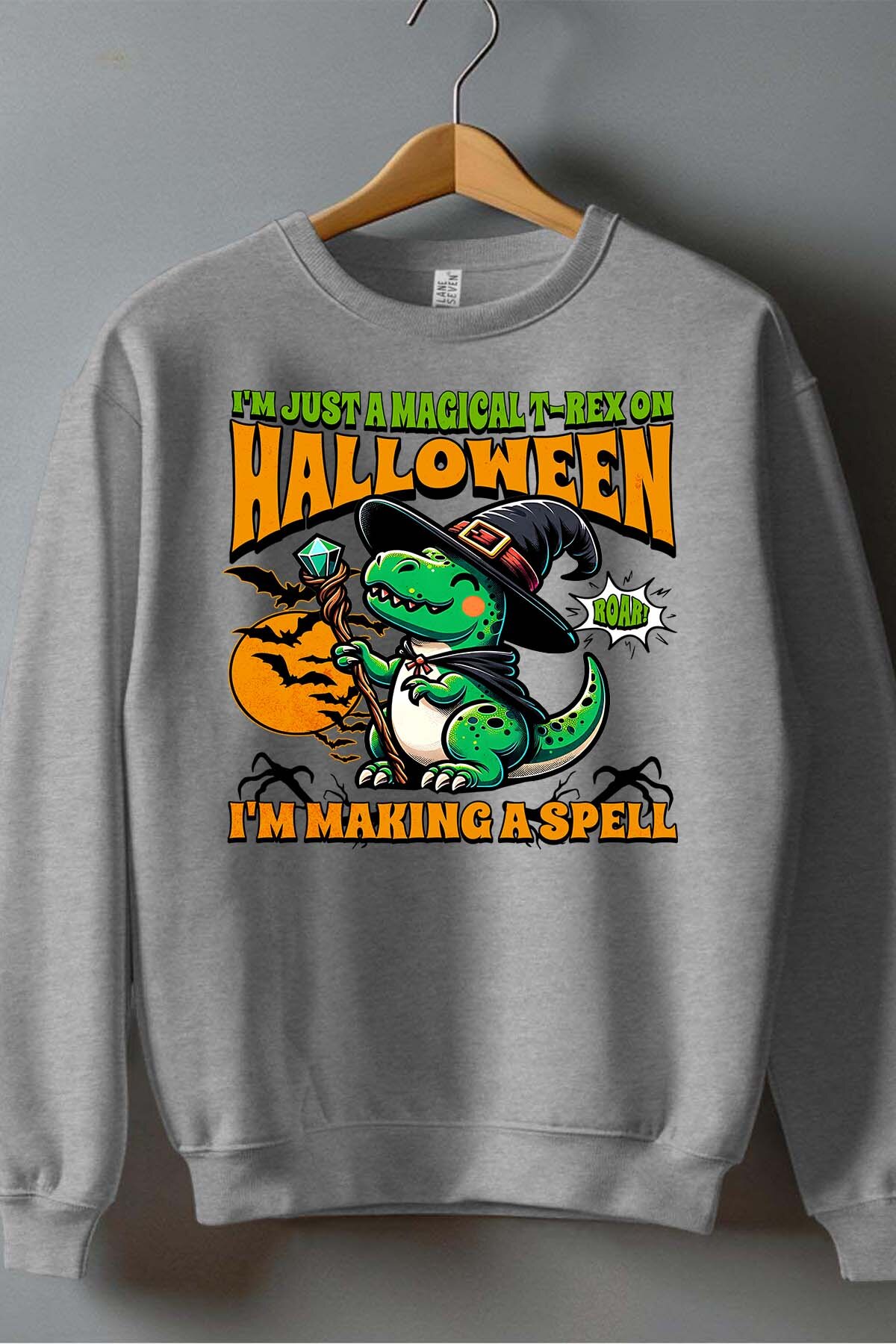 Grossiste I.A.L.D FRANCE - Halloween T-Rex Dinosaur Wizard Festive Dino - Sweat Col Rond Garçon