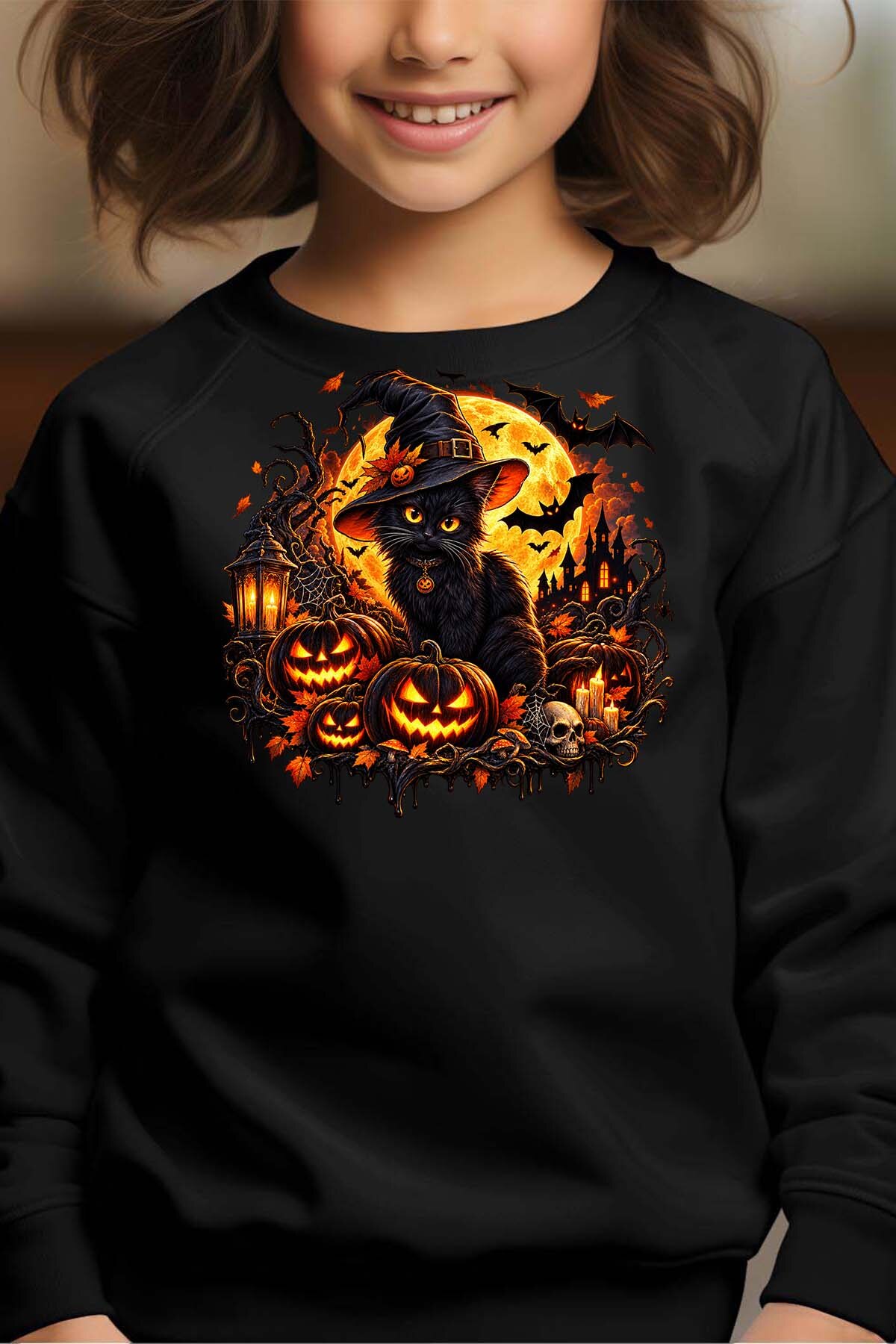 Grossiste I.A.L.D FRANCE - Witch cat halloween - Sweat Col Rond Fille