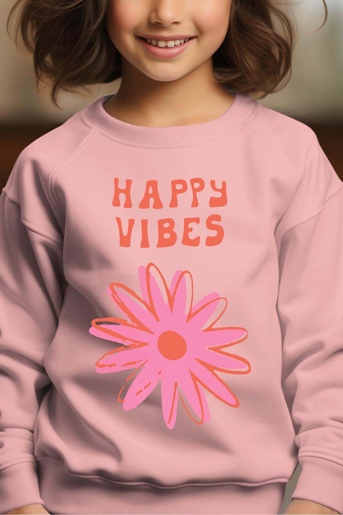 Grossiste I.A.L.D FRANCE - Happy vibes fleur - Sweat Col Rond Fille