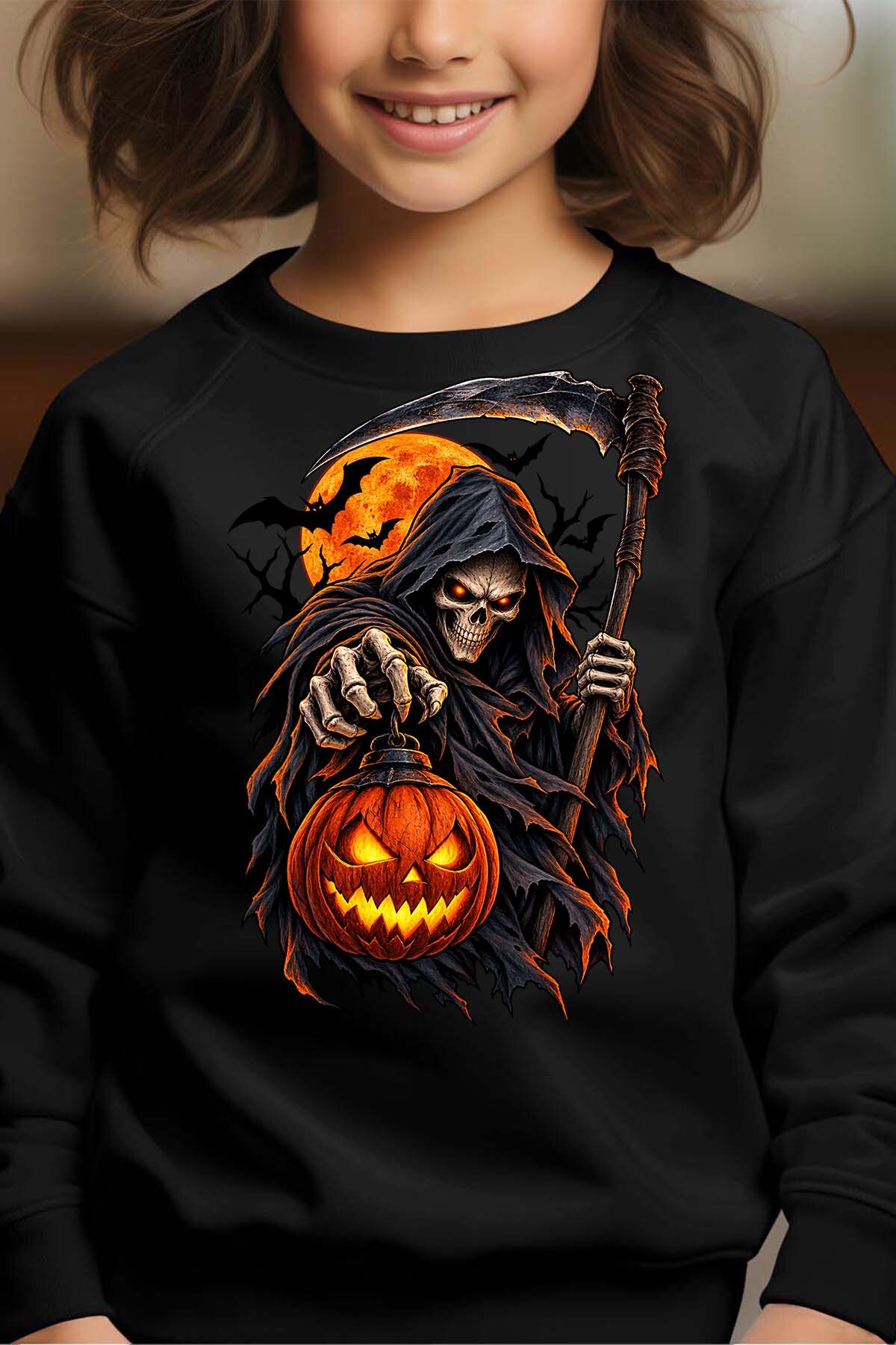 Grossiste I.A.L.D FRANCE - Skull light halloween - Sweat Col Rond Fille