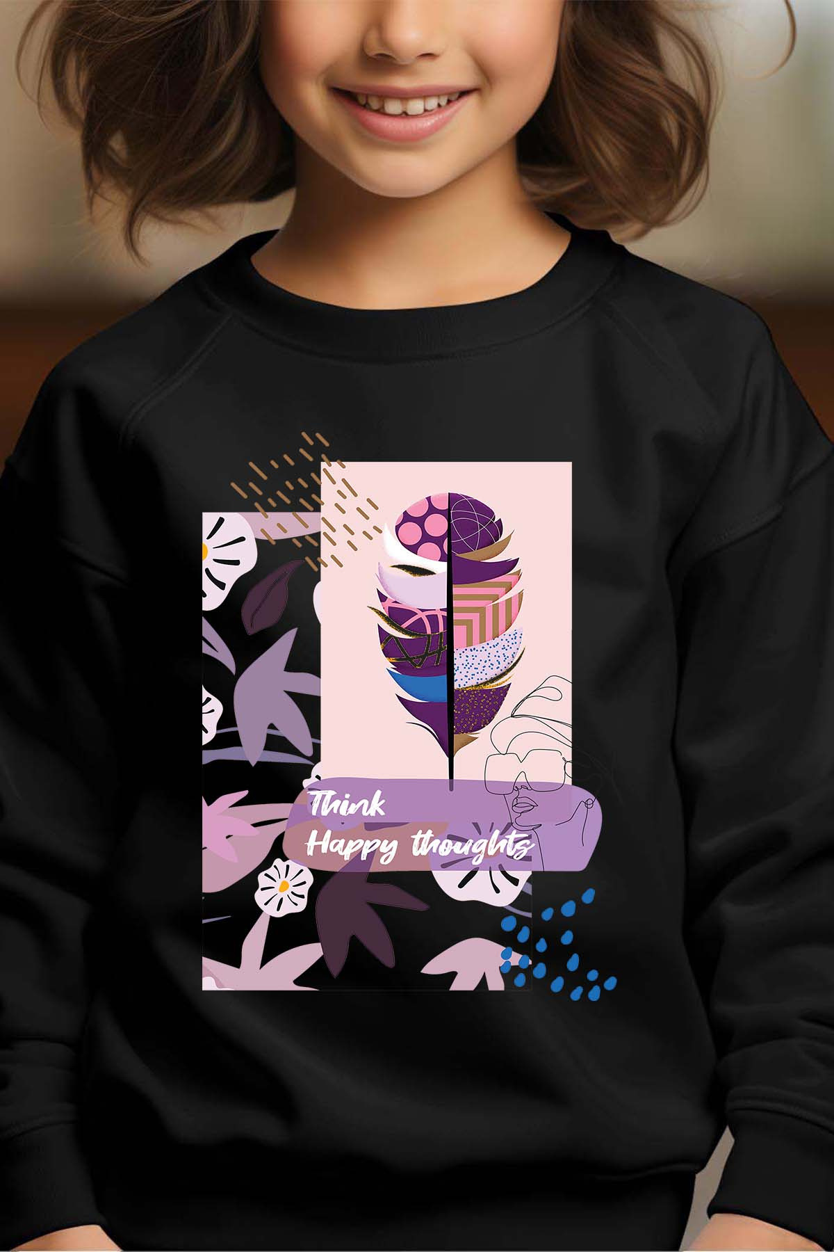 Grossiste I.A.L.D FRANCE - Think happy - Sweat Col Rond Fille