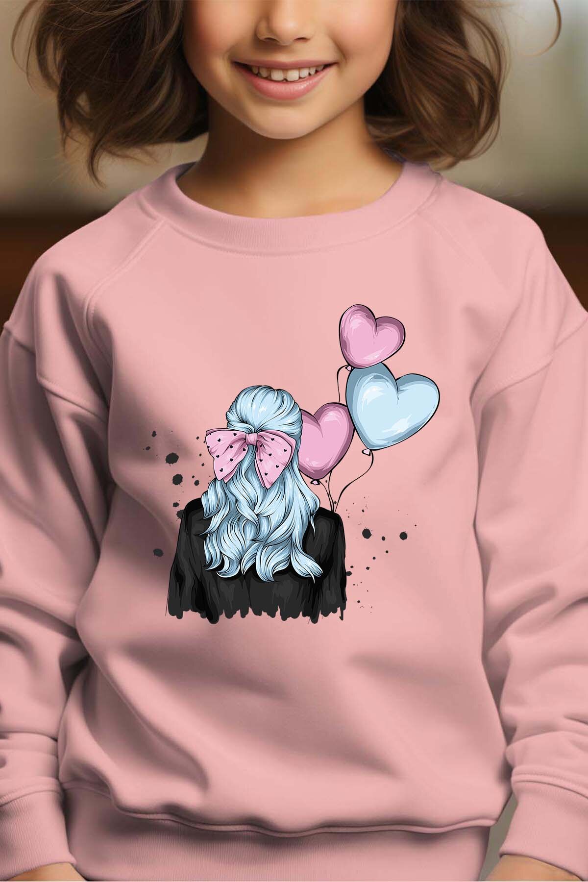 Großhändler I.A.L.D FRANCE - Blauer Herz-Haare - Mädchen Crewneck-Sweatshirt