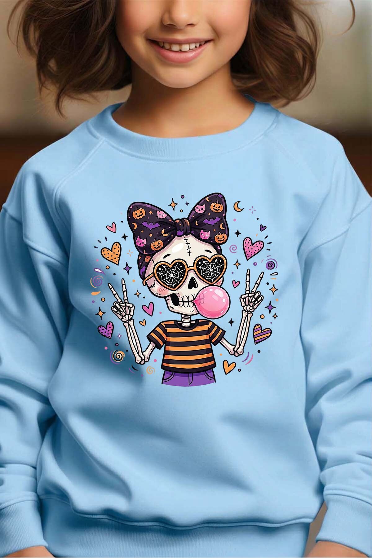Grossiste I.A.L.D FRANCE - Chwing skull halloween - Sweat Col Rond Fille