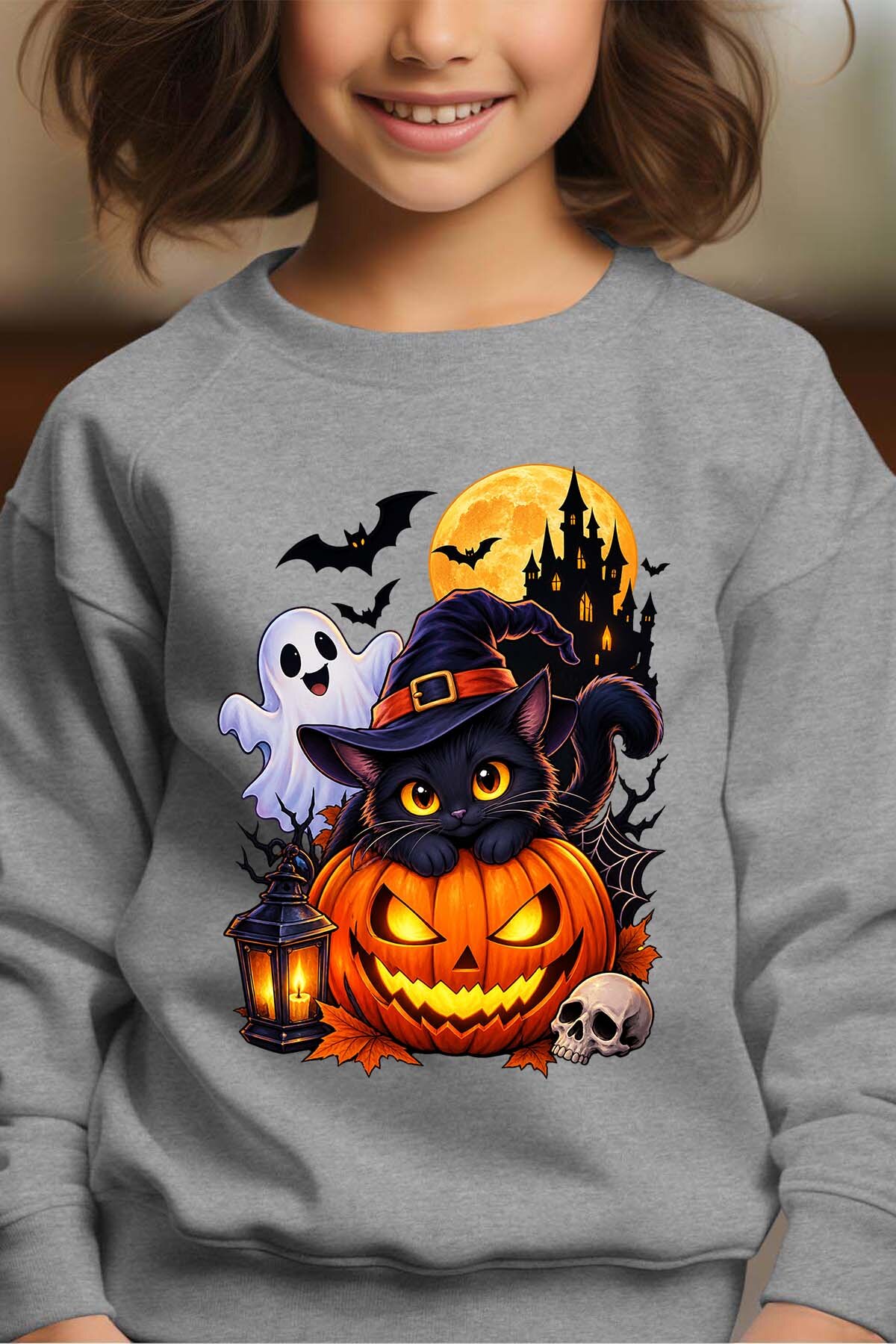 Grossiste I.A.L.D FRANCE - Spoky cat halloween - Sweat Col Rond Fille