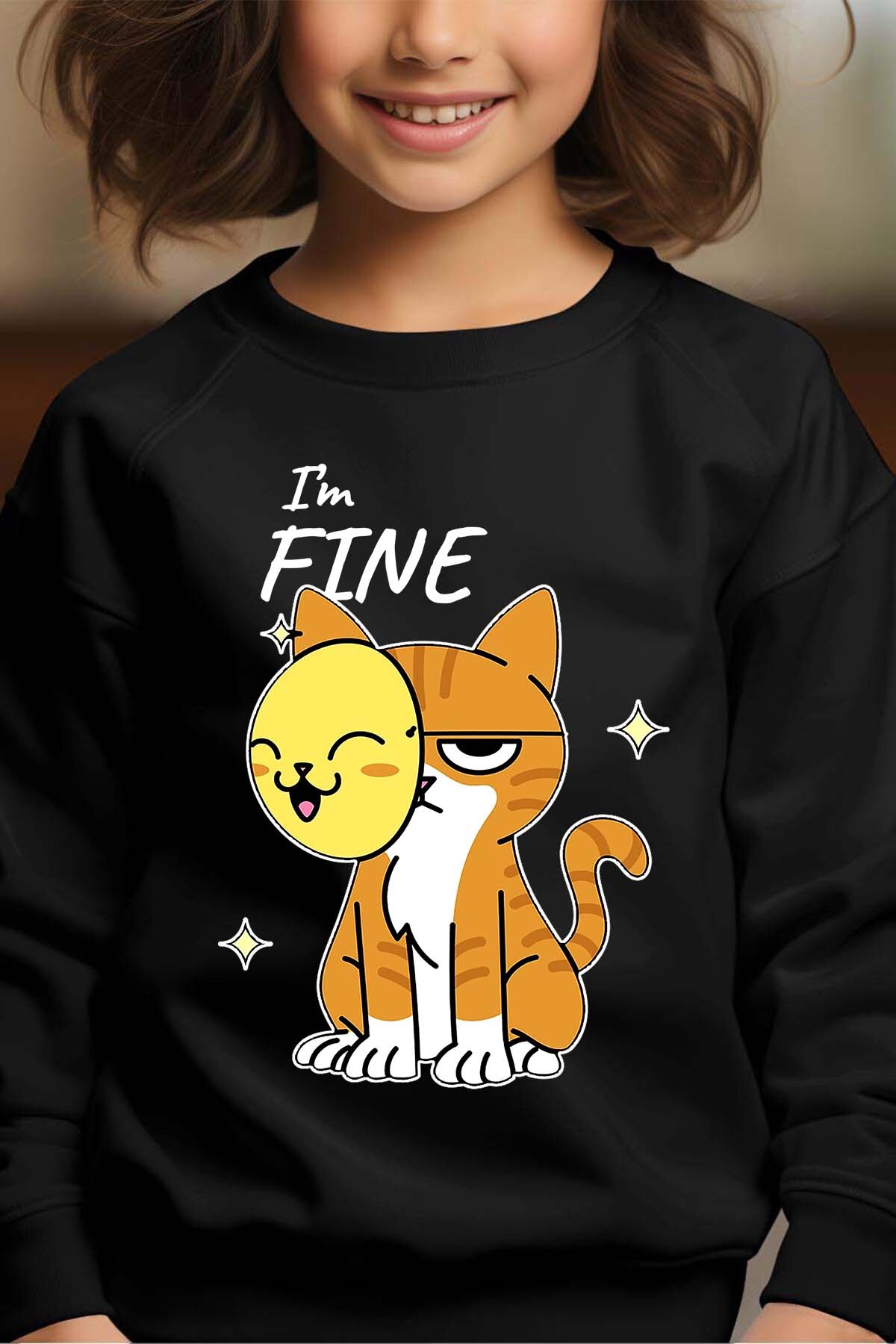 Grossiste I.A.L.D FRANCE - Im fine cat - Sweat Col Rond Fille